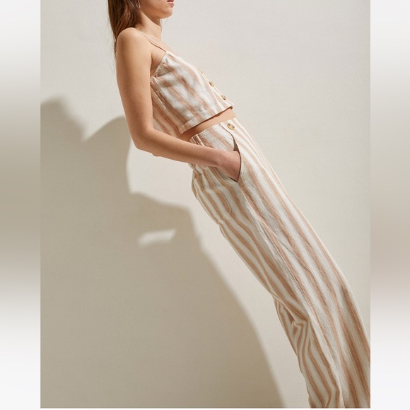 NWT Yerse linen striped wide leg pants high waisted size M trousers - Picture 3 of 16